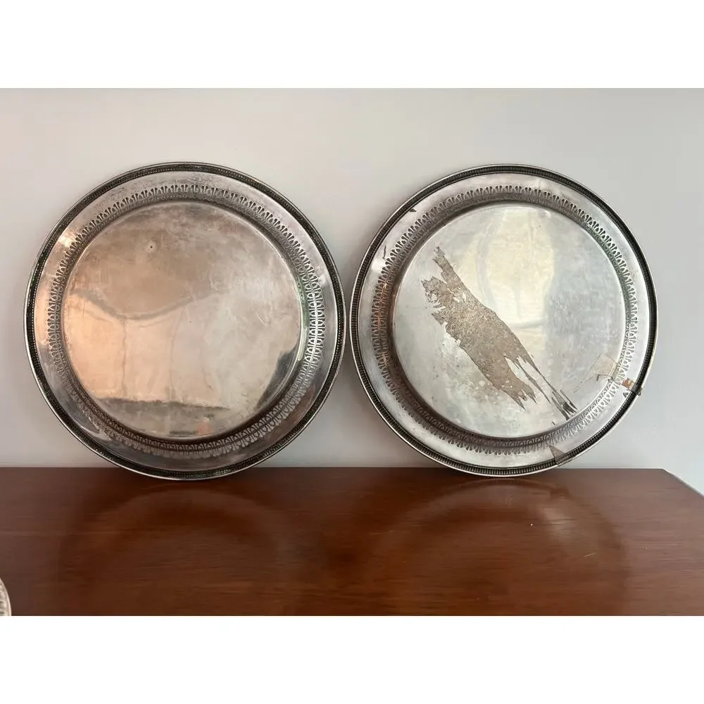 Two Vintage William Rogers Silverplate Tray Pattern 4271P 12 inch Serving Tray